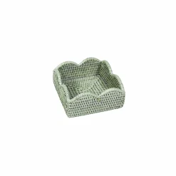 Rattan Scalloped Cocktail Napkin Holders in Green - 1 Napkin Holder