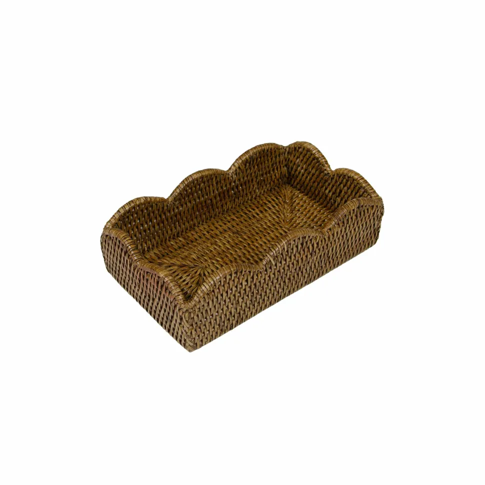 Rattan Scalloped Guest Towel Napkin Holders in Natural - 1 Napkin Holder