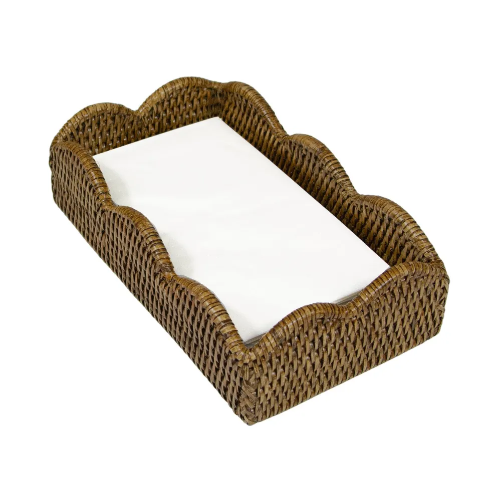 Rattan Scalloped Guest Towel Napkin Holders in Natural - 1 Napkin Holder