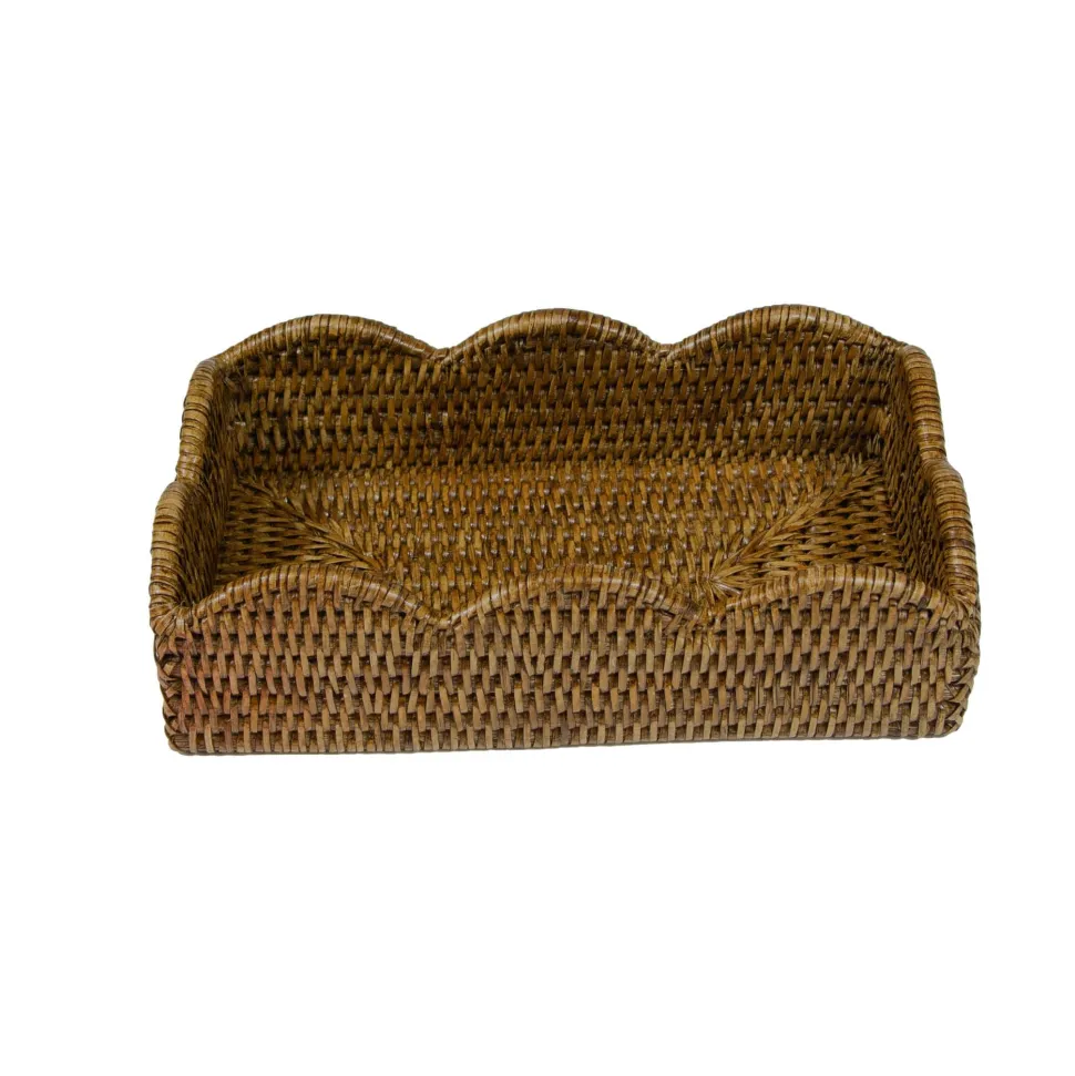 Rattan Scalloped Guest Towel Napkin Holders in Natural - 1 Napkin Holder