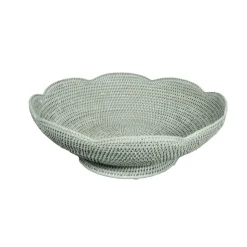 Rattan Scalloped Large Bowl in Green - 5.5"H x 16" Diameter