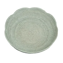 Rattan Scalloped Large Bowl in Green - 5.5"H x 16" Diameter