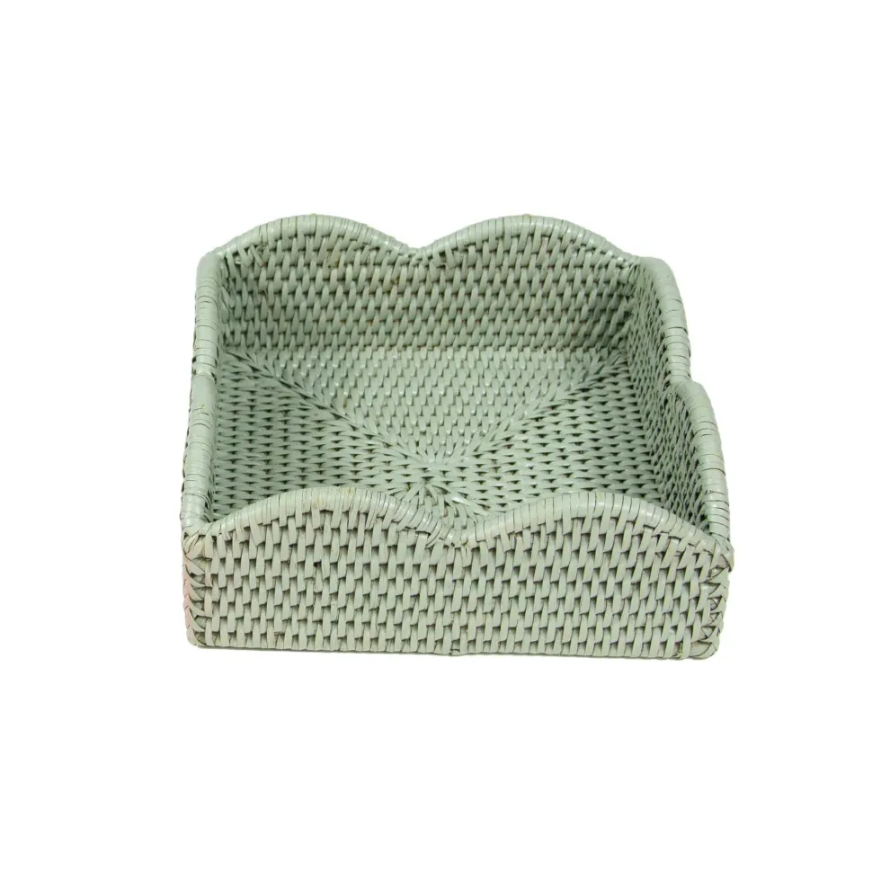 Rattan Scalloped Luncheon Napkin Holders in Green - 1 Napkin Holder