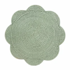 Rattan Scalloped Round Placemat in Green - 1 Placemat