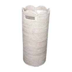 Rattan Scalloped Umbrella Stand in Cream - 21" H x 9.25" Diameter
