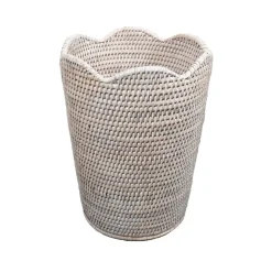 Rattan Scalloped Waste Basket in Cream - 12.5"H x 9.5" Diameter
