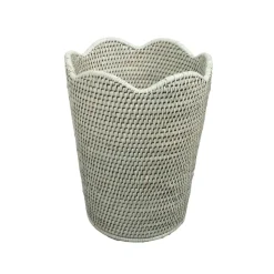 Rattan Scalloped Waste Basket in Green - 12.5"H x 9.5" Diameter