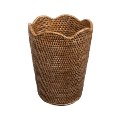 Rattan Scalloped Waste Basket in Natural - 12.5"H x 9.5" Diameter