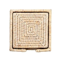 Rattan Square Coasters & Holder in White Natural - Set of 6
