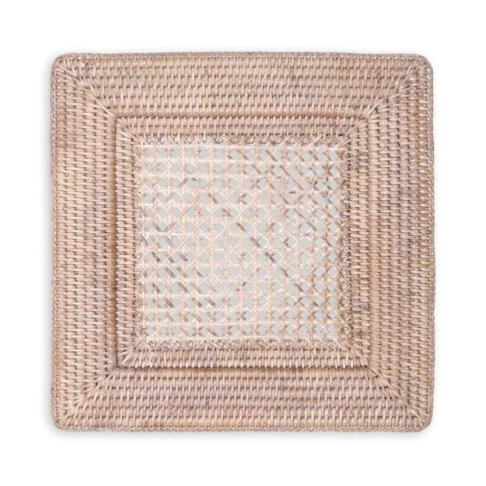 Rattan Square Plate Charger in White Natural - 1 Each