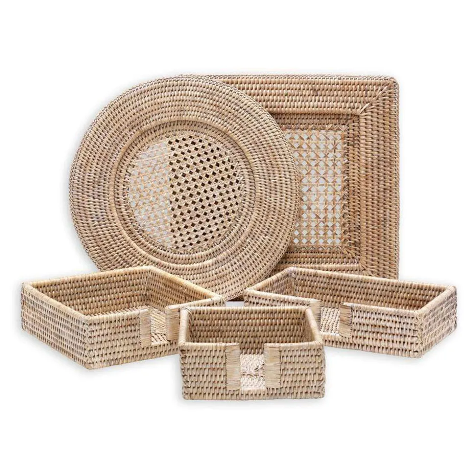 Rattan Square Plate Charger in White Natural - 1 Each