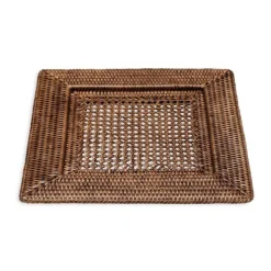 Rattan Square Plate Charger in Dark Natural - 1 Each