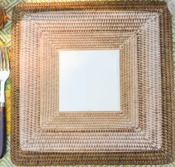 Rattan Square Plate Charger in Dark Natural - 1 Each