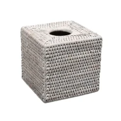 Rattan Square Tissue Box Cover in Cream - 5.5"L x 5.5"W x 5.5"H