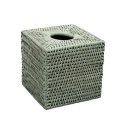 Rattan Square Tissue Box Cover in Green - 5.5"L x 5.5"W x 5.5"H