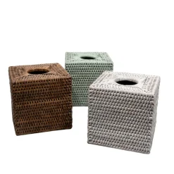 Rattan Square Tissue Box Cover in Natural - 5.5"L x 5.5"W x 5.5"H