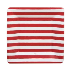 Red and White Stripe Square Paper Salad & Dessert Plates - 8 Per Package