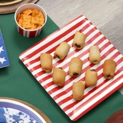 Red and White Stripe Square Paper Salad & Dessert Plates - 8 Per Package