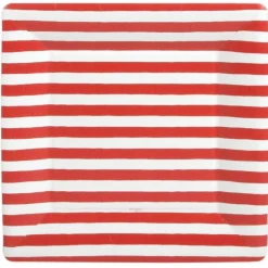 Red and White Stripe Square Paper Dinner Plates - 8 Per Package
