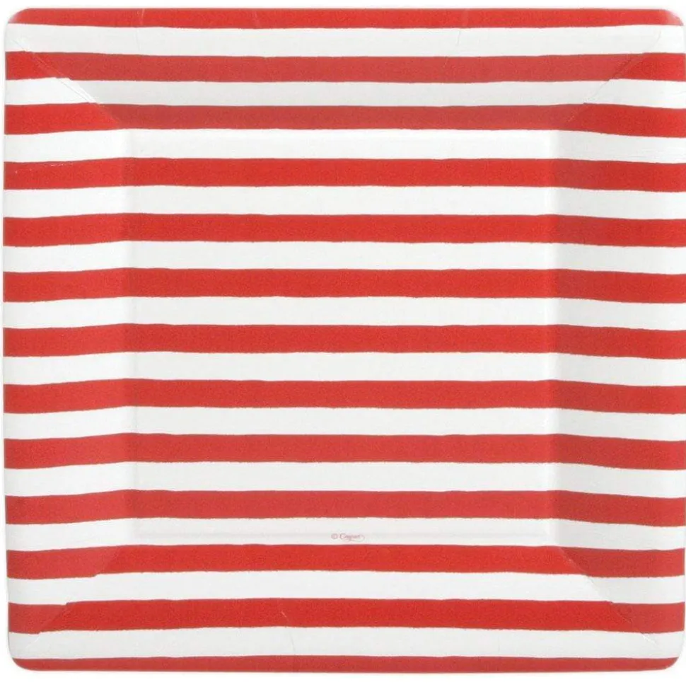 Red and White Stripe Square Paper Dinner Plates - 8 Per Package
