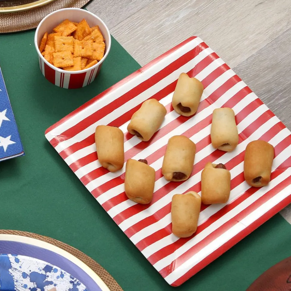 Red and White Stripe Square Paper Dinner Plates - 8 Per Package