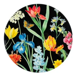 Redouté Floral Round Lacquer Placemat in Black - 1 Each