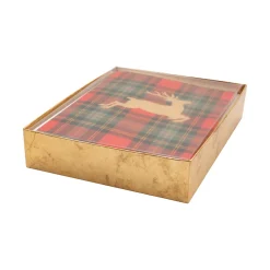 Reindeer Tartan Foil Classic Boxed Christmas Cards - includes 10 cards & envelopes