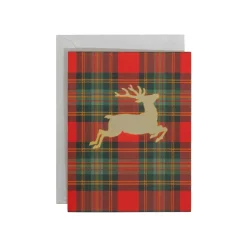 Reindeer Tartan Foil Classic Boxed Christmas Cards - includes 10 cards & envelopes