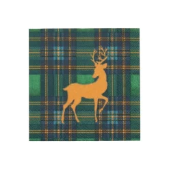 Reindeer Tartan Green Cocktail Napkins - includes 20 Cocktail Napkins