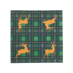 Reindeer Tartan Green Cocktail Napkins - includes 20 Cocktail Napkins