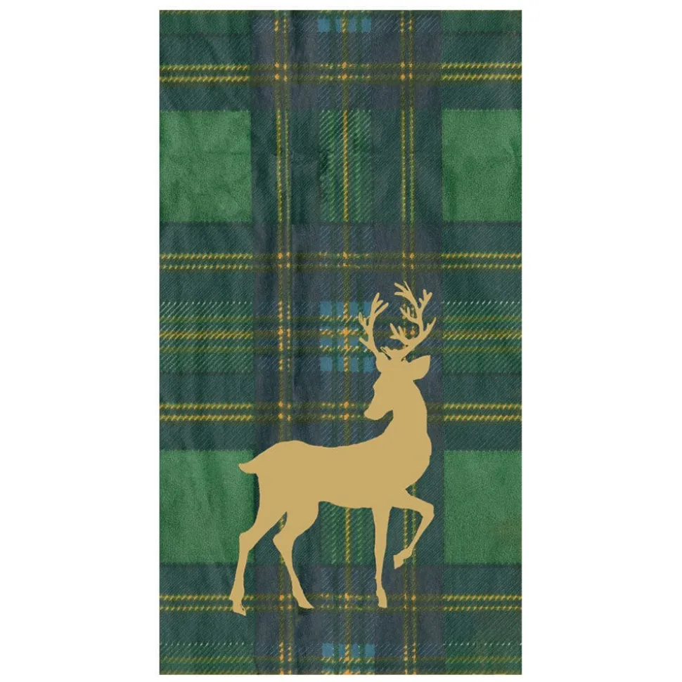 Reindeer Tartan Green Guest Towels - includes 15 Guest Towels