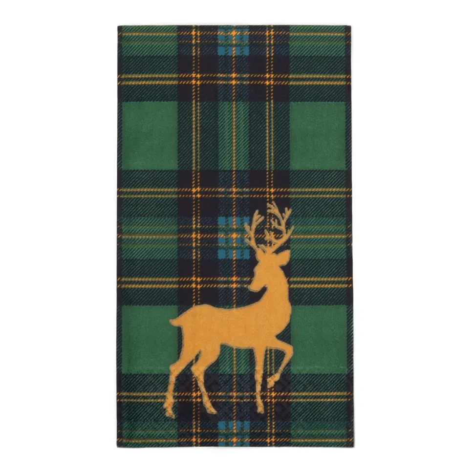 Reindeer Tartan Green Guest Towels - includes 15 Guest Towels