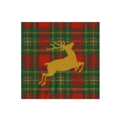 Reindeer Tartan Red Cocktail Napkins - includes 20 Cocktail Napkins