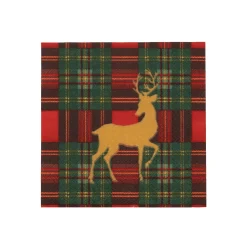 Reindeer Tartan Red Cocktail Napkins - includes 20 Cocktail Napkins