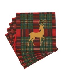 Reindeer Tartan Red Cocktail Napkins - includes 20 Cocktail Napkins