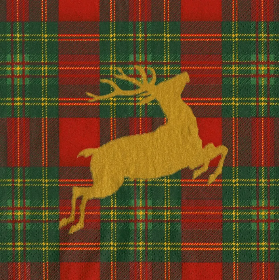 Reindeer Tartan Red Dinner Napkins - includes 20 Dinner Napkins