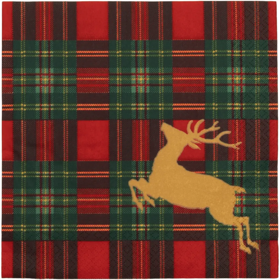Reindeer Tartan Red Dinner Napkins - includes 20 Dinner Napkins