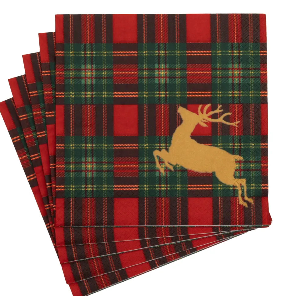 Reindeer Tartan Red Dinner Napkins - includes 20 Dinner Napkins