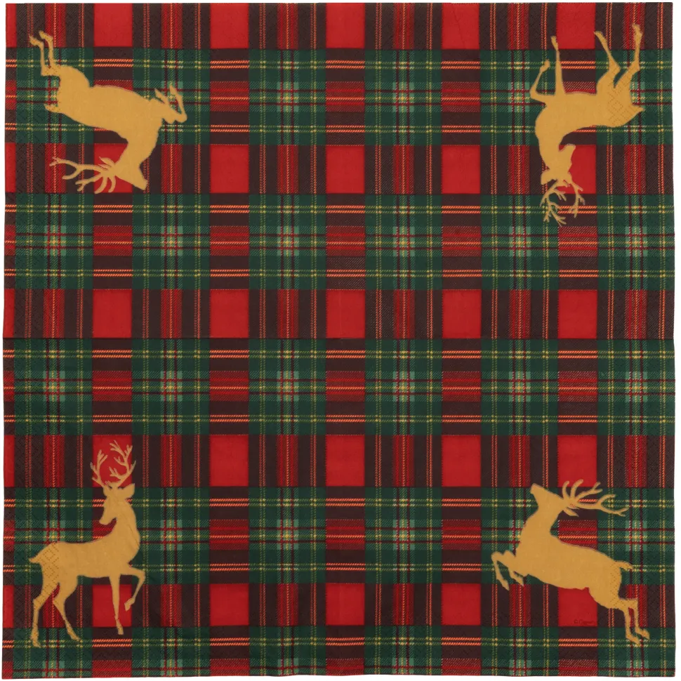 Reindeer Tartan Red Dinner Napkins - includes 20 Dinner Napkins