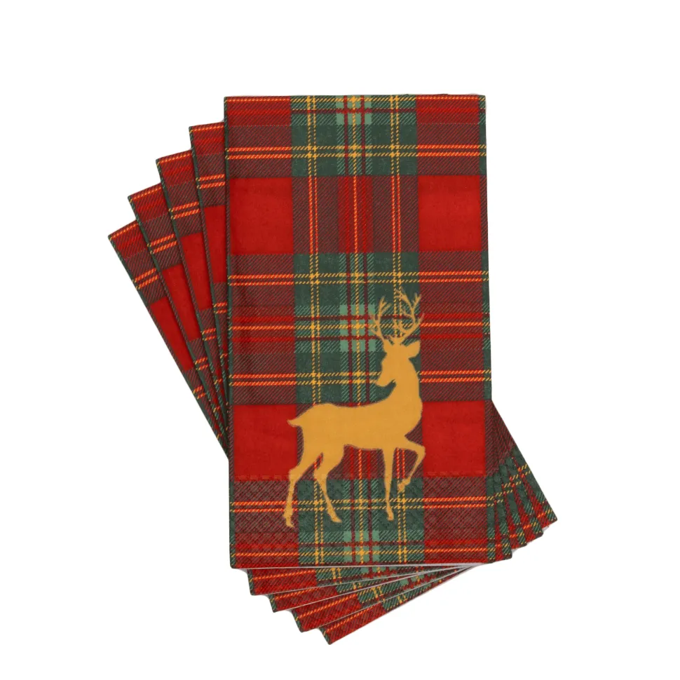 Reindeer Tartan Red Guest Towels - includes 15 Guest Towels