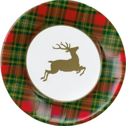 Reindeer Tartan Red Paper Dinner Plates - includes 8 Paper Dinner Plates