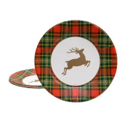 Reindeer Tartan Red Paper Dinner Plates - includes 8 Paper Dinner Plates