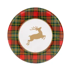 Reindeer Tartan Red Paper Dinner Plates - includes 8 Paper Dinner Plates