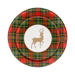 Reindeer Tartan Red Paper Dinner Plates - includes 8 Paper Dinner Plates