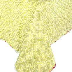 Reversible Kantha Table Cover in Passage to India & Green Fretwork - 1 Each