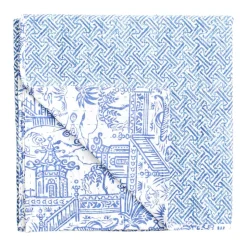 Reversible Kantha Table Cover in Blue & White Pagoda Toile - 1 Each