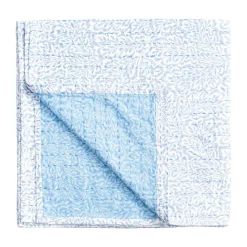 Reversible Kantha Table Cover in Blue Block Print Leaves - 1 Each