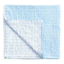 Reversible Kantha Table Cover in Blue Block Print Leaves - 1 Each