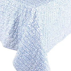 Reversible Kantha Table Cover in Blue Block Print Leaves - 1 Each