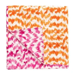 Reversible Kantha Table Cover in Orange & Fuchsia Modern Moiré - 1 Each